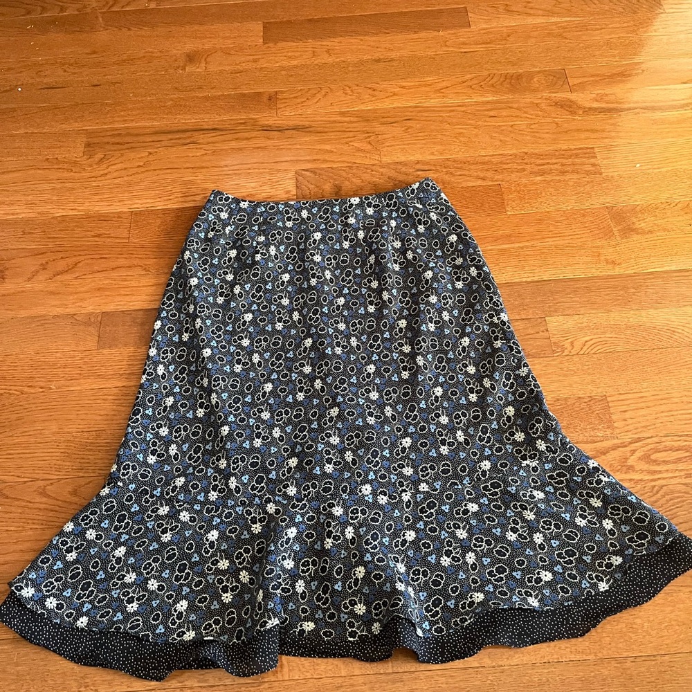 LOFT Blue and White Midi A-line Skirt Cocktail